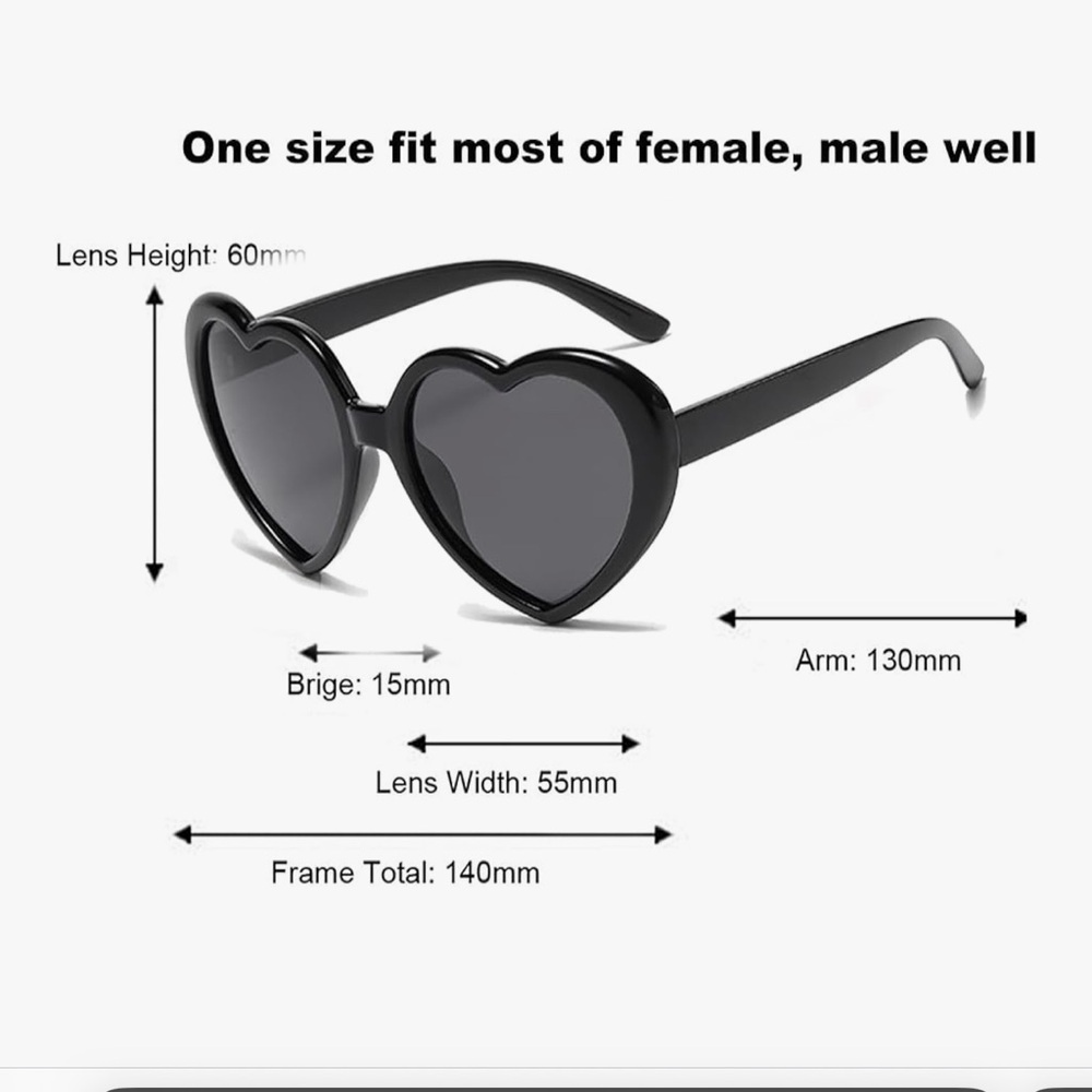 🆕 Heart-Shaped Oversized Women's Sunglasses - Black - Picture 4 of 6